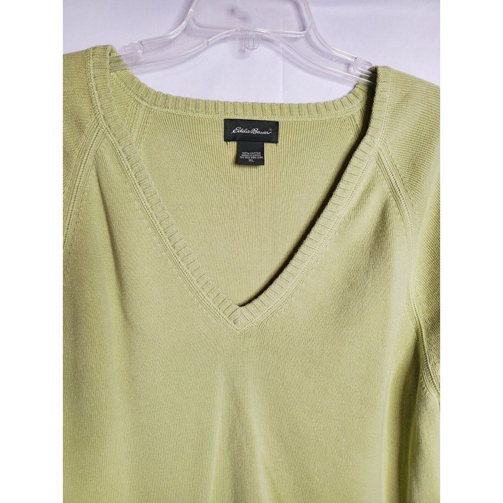 Eddie Bauer Mens Size XL V- Neck Pull‎ Over Sweater Green